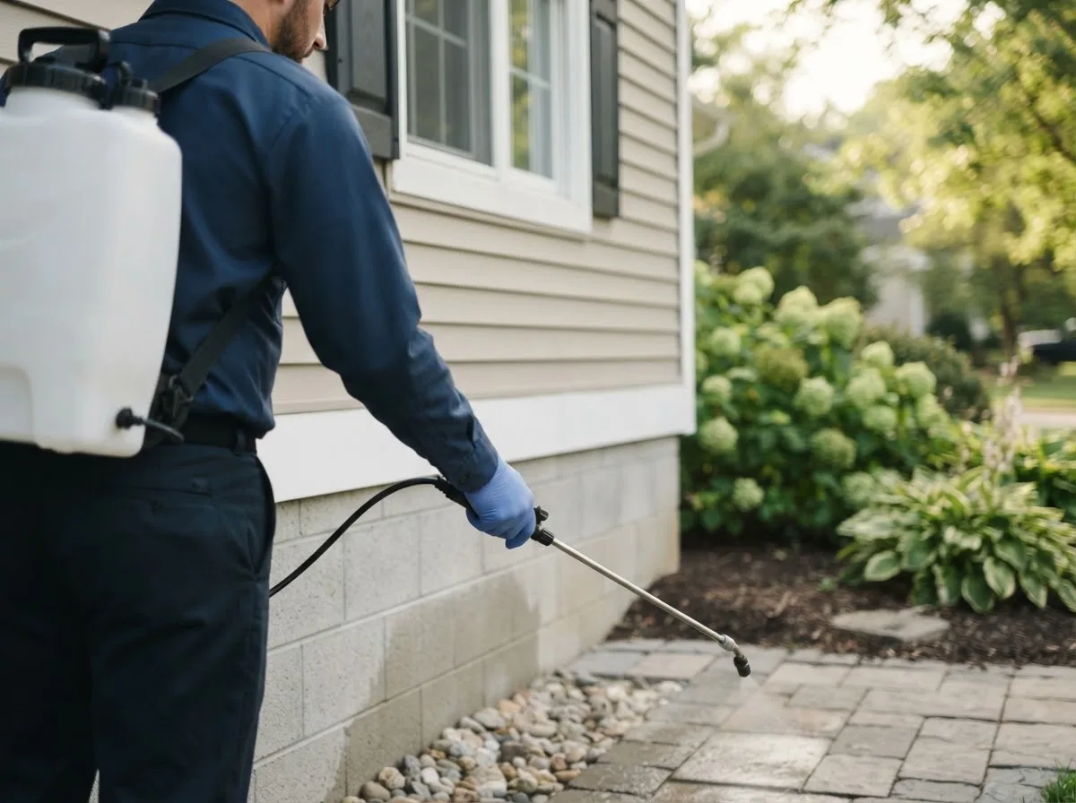 Pest control technician inspecting a home in Madawaska, ME